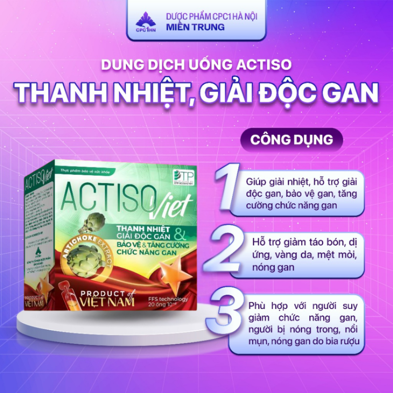 Dung Dịch Uống ACTISO VIET - Thanh Nhiệt Cơ Thể, Mát Gan, Tăng Cường Chức Năng Gan (Hộp 20 Ống)