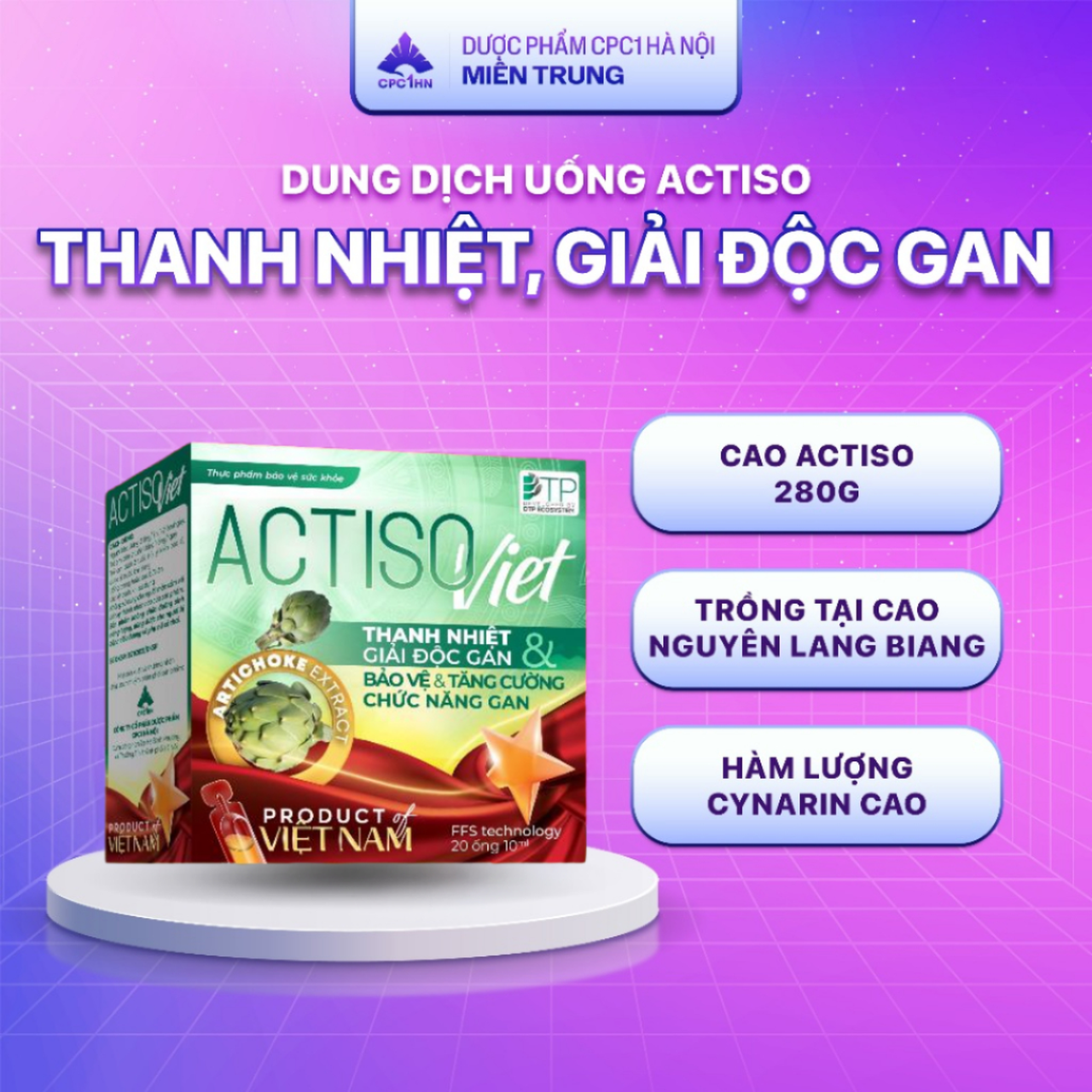 Dung Dịch Uống ACTISO VIET - Thanh Nhiệt Cơ Thể, Mát Gan, Tăng Cường Chức Năng Gan (Hộp 20 Ống)