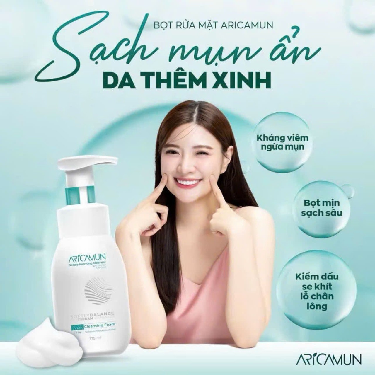 Bọt Rửa Mặt Không Xà Phòng Aricamun Làm Sạch Sâu, Sáng Mịn Mờ Thâm, Kiểm Soát Dầu Nhờn, Giảm Mụn Cho Mọi Loại Da (175ml)