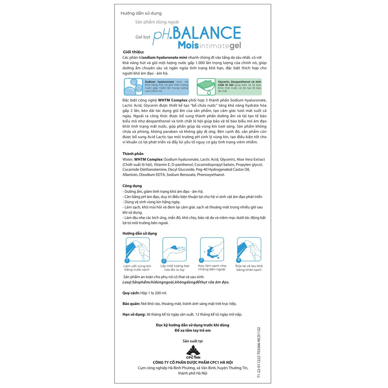 Gel Bọt pH Balance Mois Intimate dưỡng ẩm chuyên sâu, giảm khô hạn, cân bằng tự nhiên (Hộp 200ml)