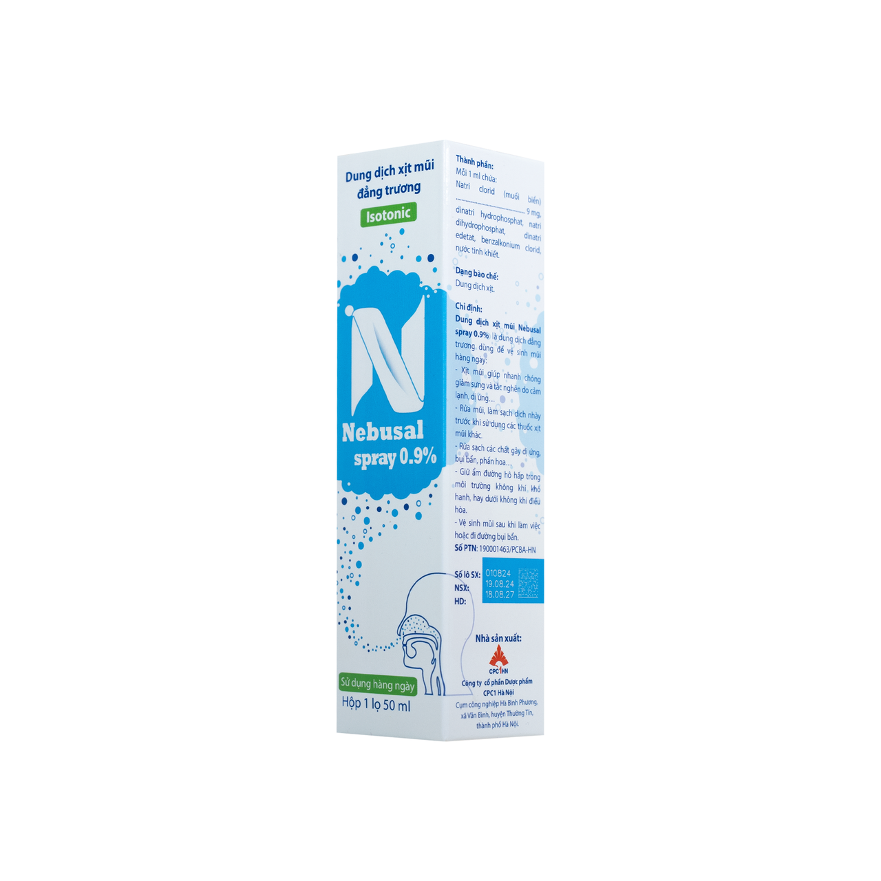 Xịt Mũi Đẳng Trương Nebusal Spray 0.9% Vệ Sinh Mũi Hàng Ngày, Phòng Nghẹt Mũi, Sổ Mũi Cho Bé (Chai 50 ml) 