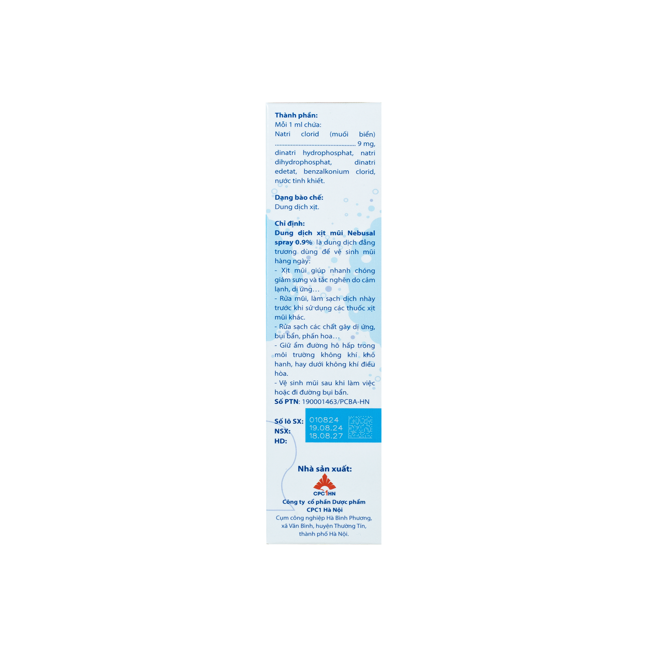 Xịt Mũi Đẳng Trương Nebusal Spray 0.9% Vệ Sinh Mũi Hàng Ngày, Phòng Nghẹt Mũi, Sổ Mũi Cho Bé (Chai 50 ml) 