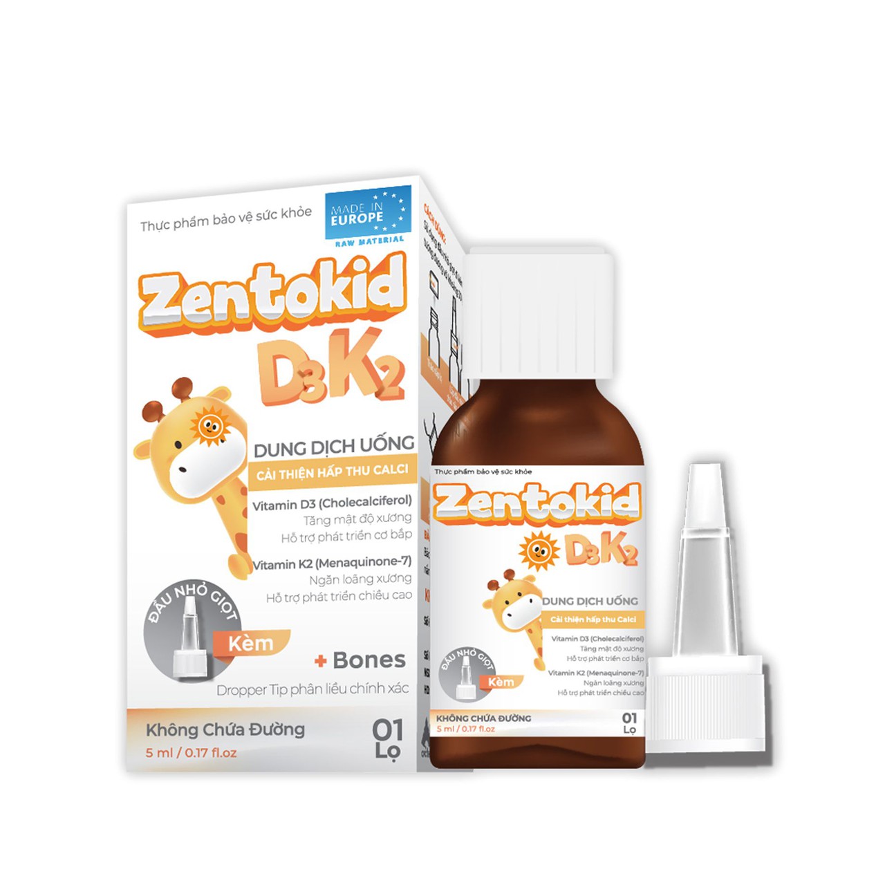 Siro Zentokid D3K2 Hỗ Trợ Tăng Cường Hấp Thu Calci, Giúp Xương Răng Chắc Khoẻ (Lọ 5ml)