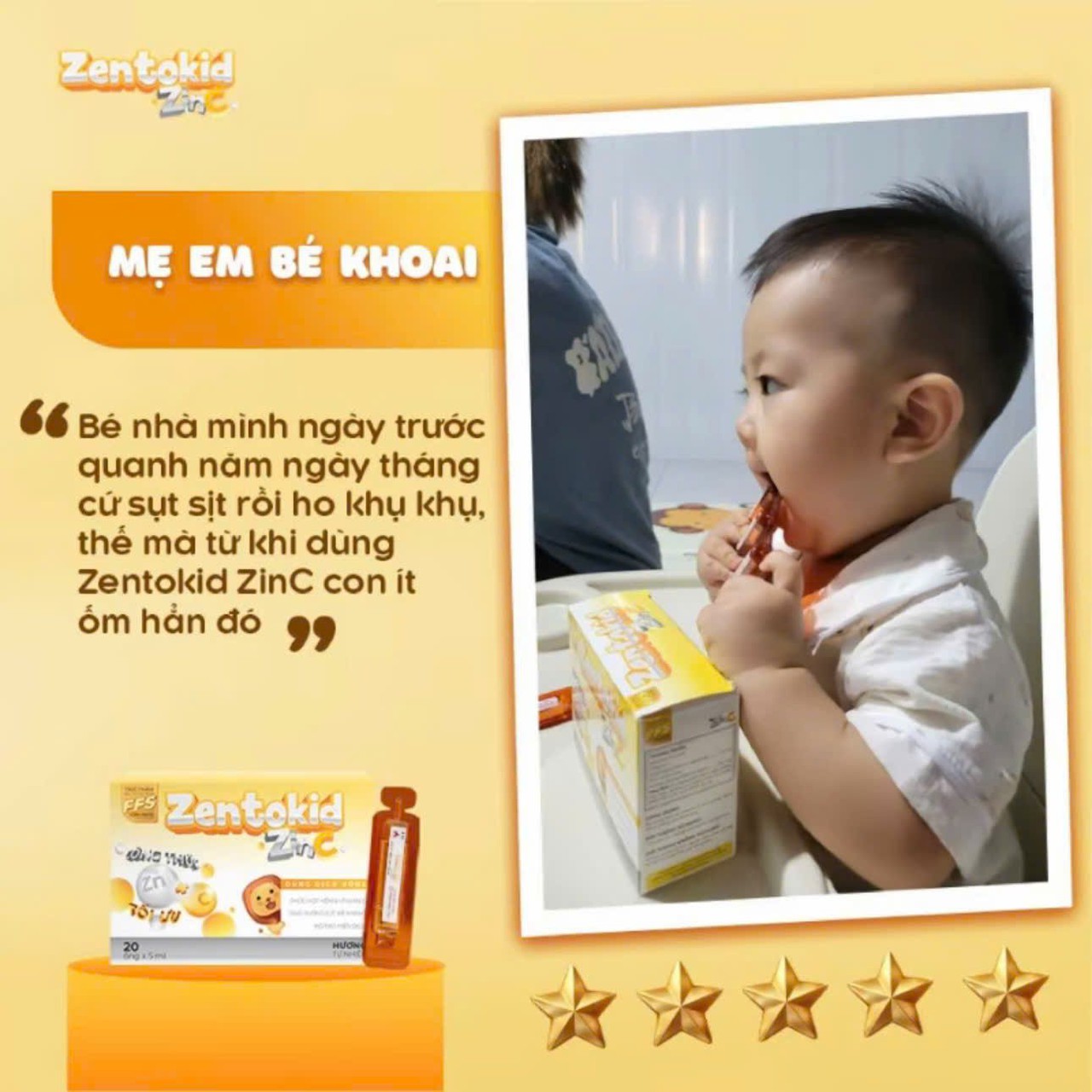 Siro Tăng Đề Kháng Zentokid Zinc Bổ Sung Kẽm và Vitamin C Tự Nhiên Cho Bé (Hộp 20 ống)