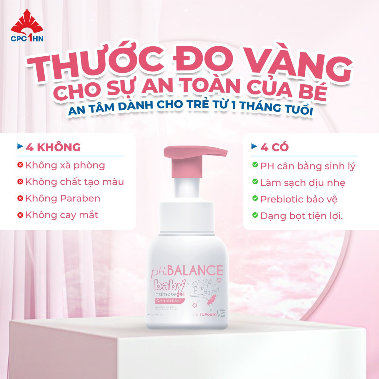 Bọt Vệ Sinh pH Balance Baby Cho Bé Trai Và Bé Gái Hỗ Trợ Làm Sạch Dịu Nhẹ, Ngăn Ngừa Hăm Tã, Rôm Sẩy (Chai 200ml)