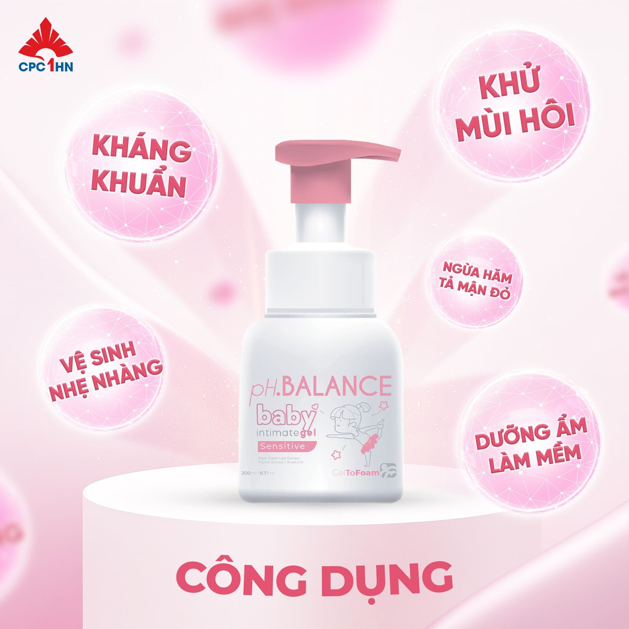 Bọt Vệ Sinh pH Balance Baby Cho Bé Trai Và Bé Gái Hỗ Trợ Làm Sạch Dịu Nhẹ, Ngăn Ngừa Hăm Tã, Rôm Sẩy (Chai 200ml)