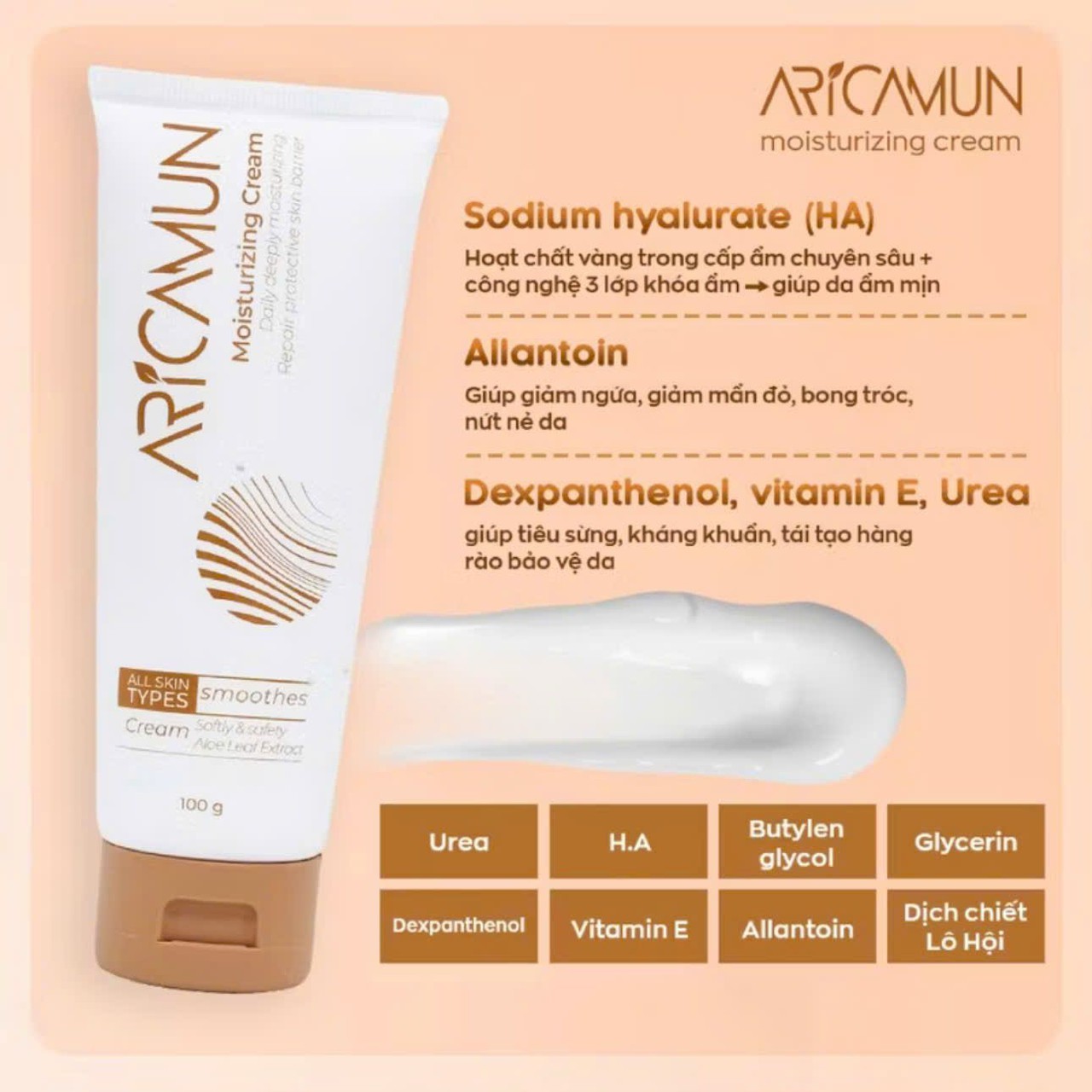 Kem Dưỡng Ẩm Aricamun Moisturizing Cream Giảm Triệu Chứng Chàm Sữa, Viêm Da Cơ Địa Cho Trẻ Sơ Sinh (Tuýp 100g)