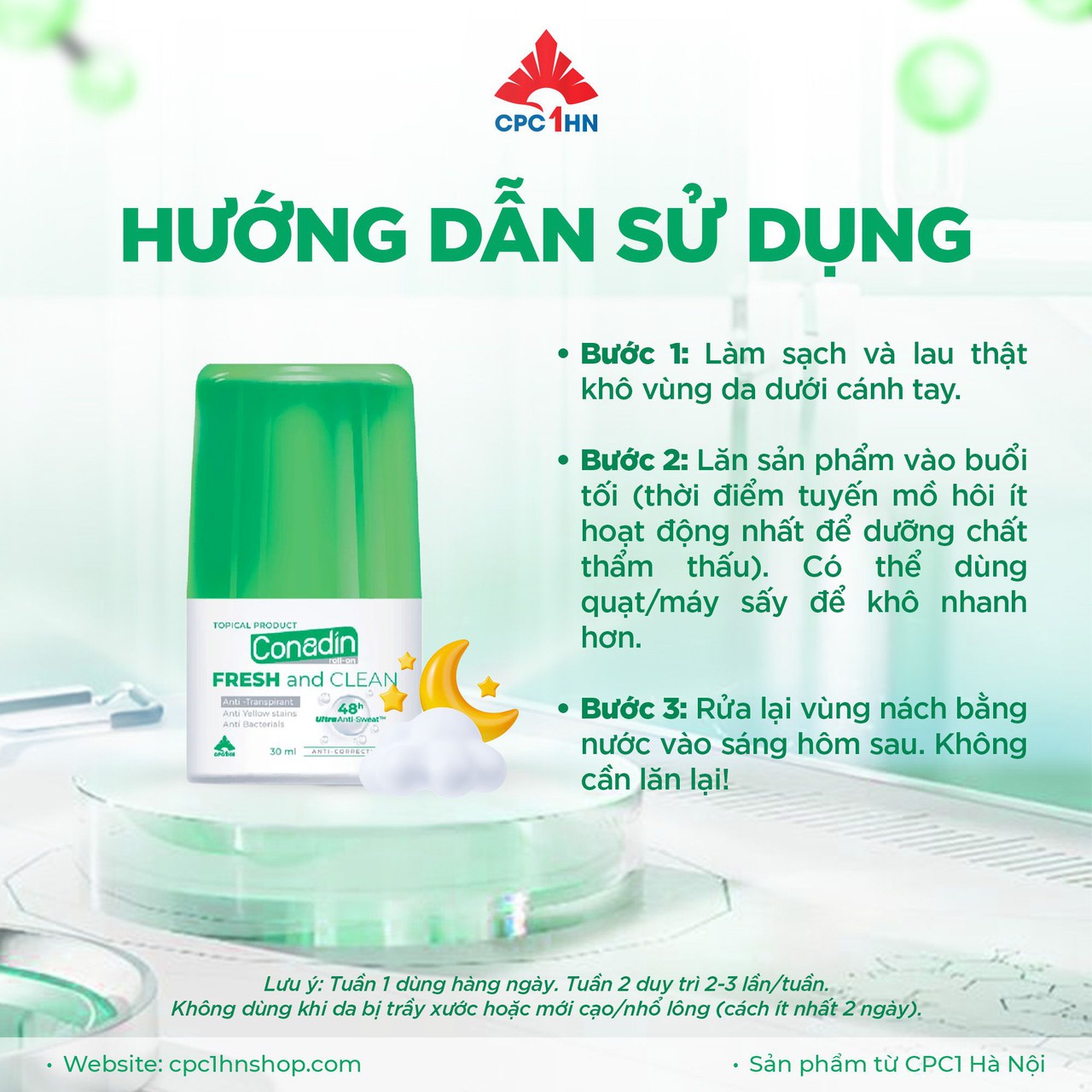 Lăn Khử Mùi Conadin roll-on Fresh and Clean Kháng Khuẩn, Ngăn Mùi đến 48h (Lọ 15ml, 30ml)