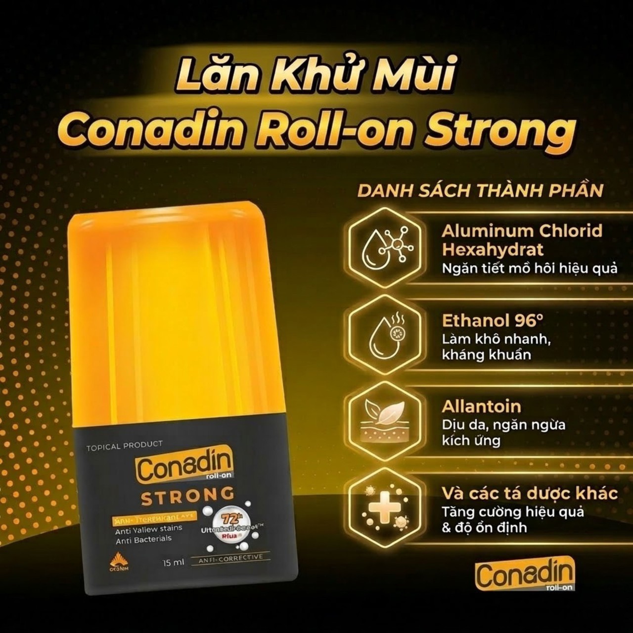 [Phiên bản cải tiến] Lăn Khử Mùi Conadin Roll-on Strong Kiểm Soát Mùi Và Mồ Hôi Chuyên Sâu (Lọ 15ml)