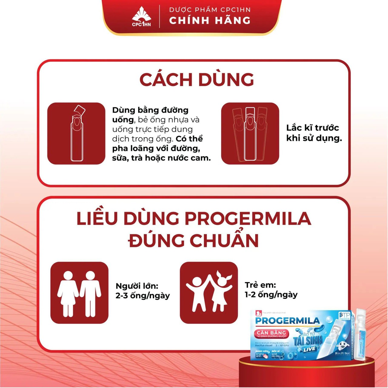 Men dùng cho tiêu chảy, đầy hơi, chướng bụng Progermila - 2 tỷ bào tử lợi khuẩn (Hộp 10 ống)