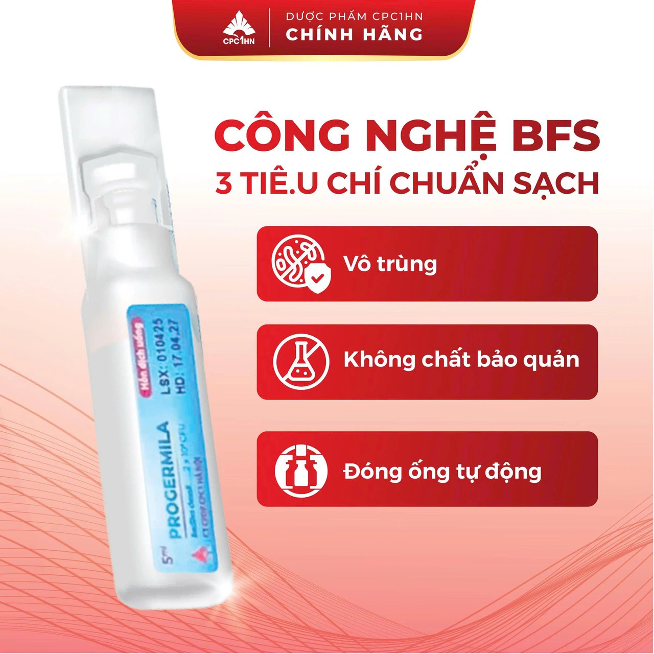 Men dùng cho tiêu chảy, đầy hơi, chướng bụng Progermila - 2 tỷ bào tử lợi khuẩn (Hộp 10 ống)