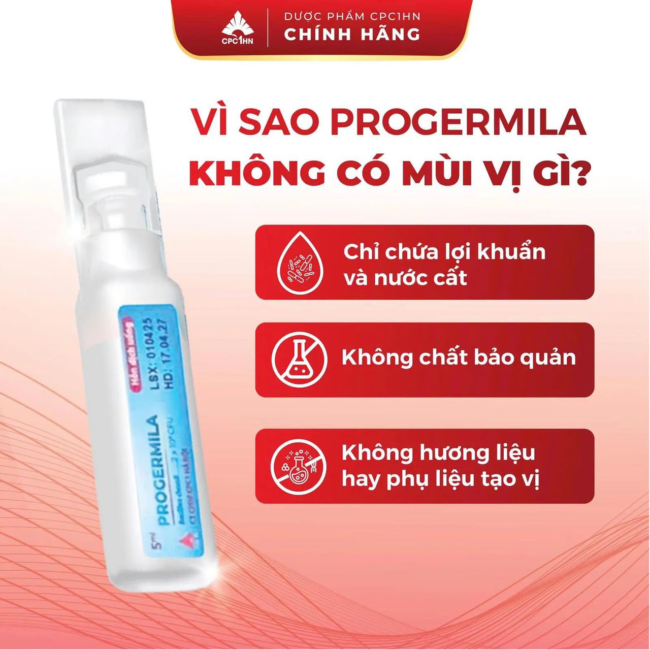 Men dùng cho tiêu chảy, đầy hơi, chướng bụng Progermila - 2 tỷ bào tử lợi khuẩn (Hộp 10 ống)