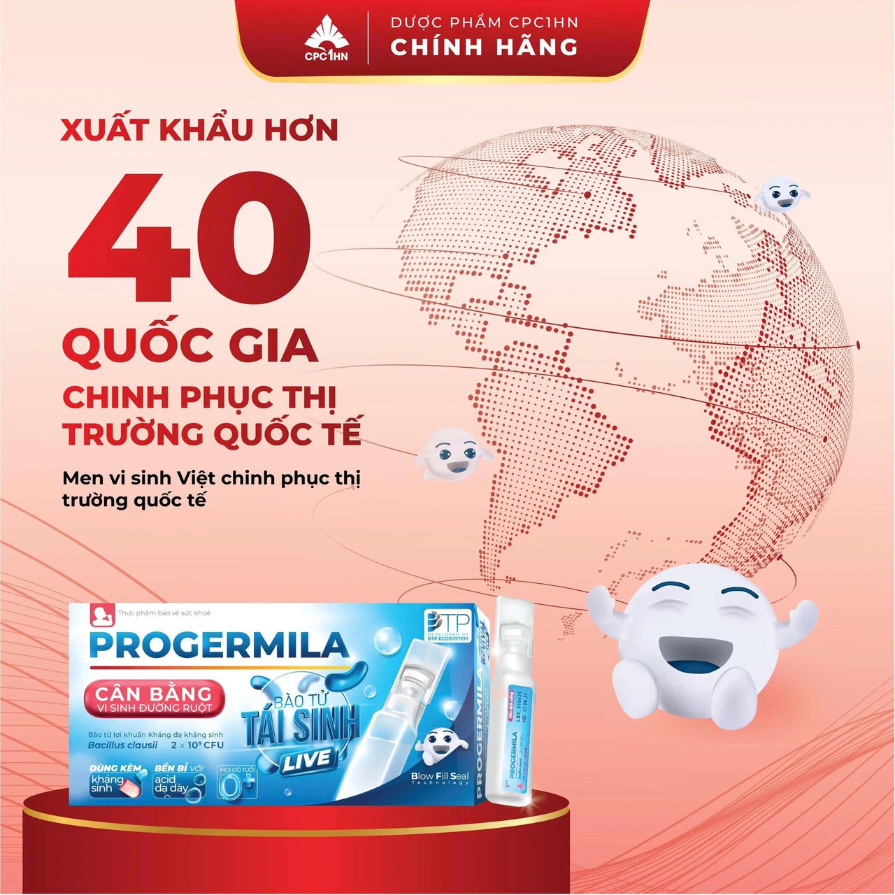 Men dùng cho tiêu chảy, đầy hơi, chướng bụng Progermila - 2 tỷ bào tử lợi khuẩn (Hộp 10 ống)