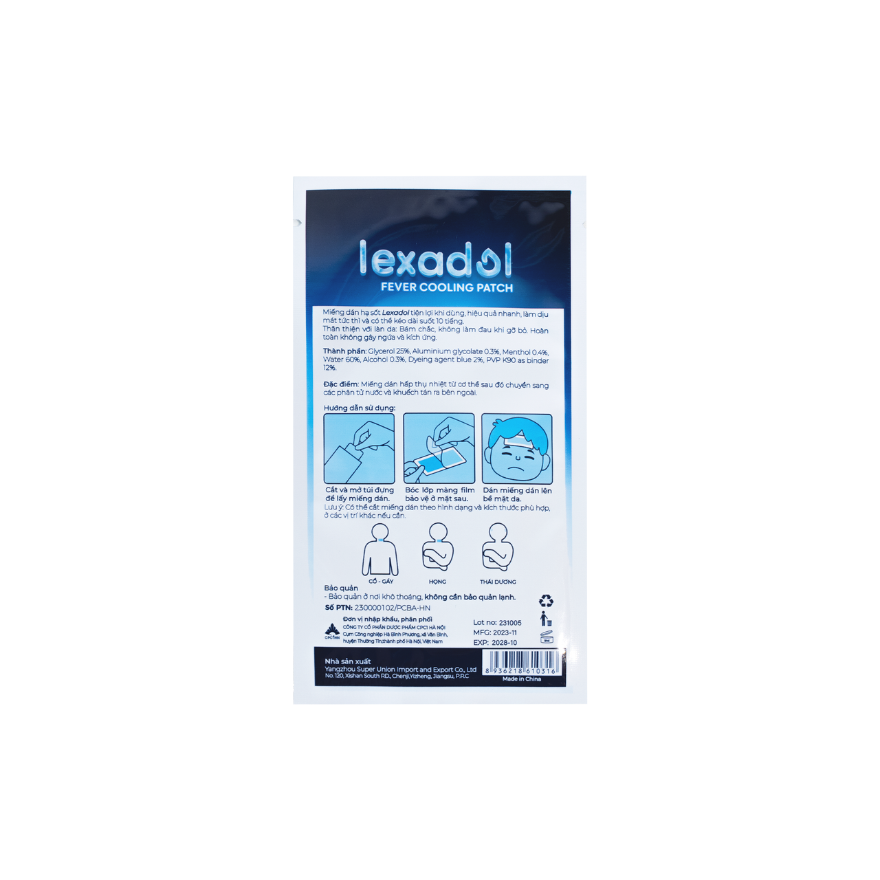 Miếng Dán Hạ Sốt Lexadol Tác Dụng Lên Đến 10h, Công Nghệ Hydrogel Giúp Bé Hạ Sốt Nhanh, An Toàn (Hộp 5 miếng)
