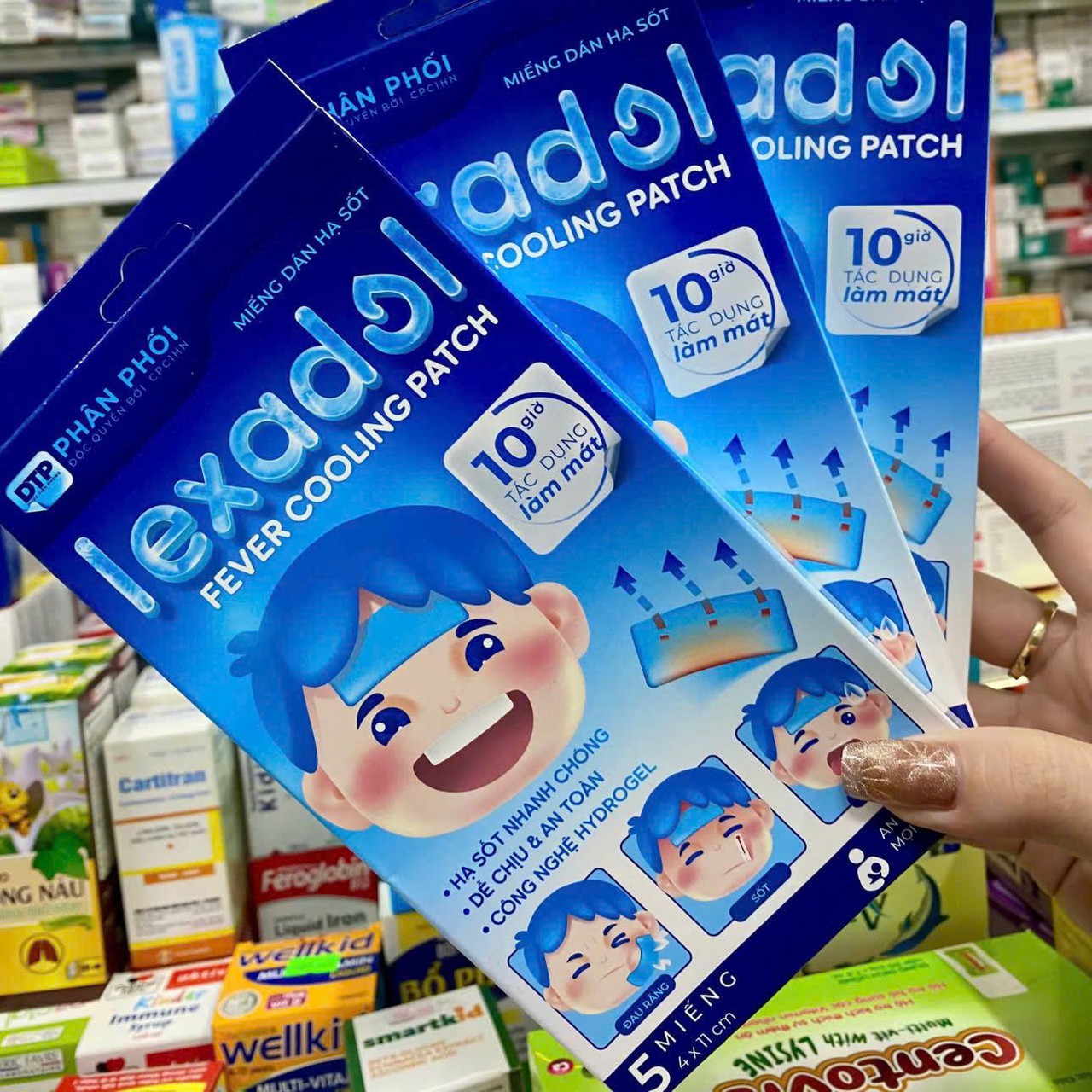 Miếng Dán Hạ Sốt Lexadol Tác Dụng Lên Đến 10h, Công Nghệ Hydrogel Giúp Bé Hạ Sốt Nhanh, An Toàn (Hộp 5 miếng)