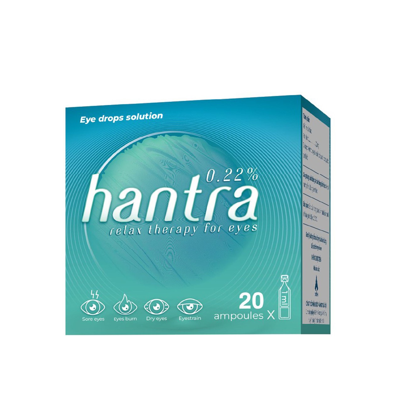 Nhỏ mắt Hantra 0.22% Chăm Sóc Và Vệ Sinh Dưỡng Ẩm Dịu Nhẹ Mắt Hàng Ngày Hiệu Quả (Hộp 4 vỉ x 5 ống 1ml)