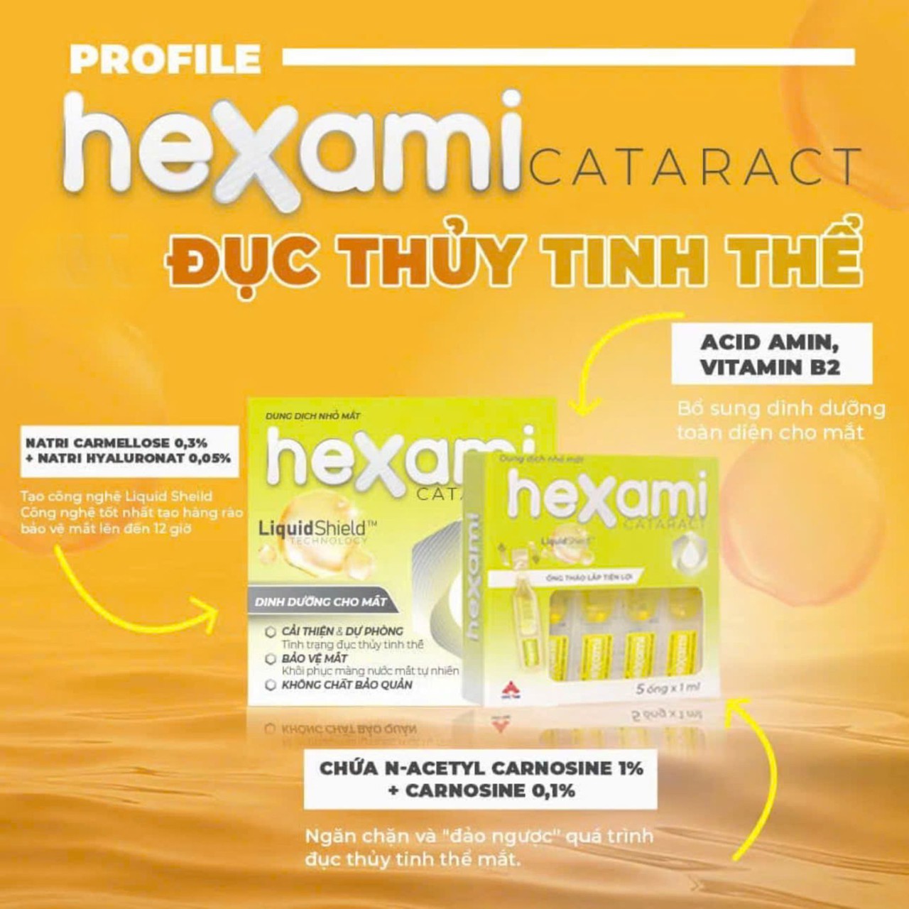 Nhỏ Mắt Hexami Cataract Ngăn Ngừa Và Cải Thiện Đục Thủy Tinh Thể Giảm Mờ Nhòe, Dưỡng Ẩm, Phục Hồi Mắt (Hộp 20 Tép) 