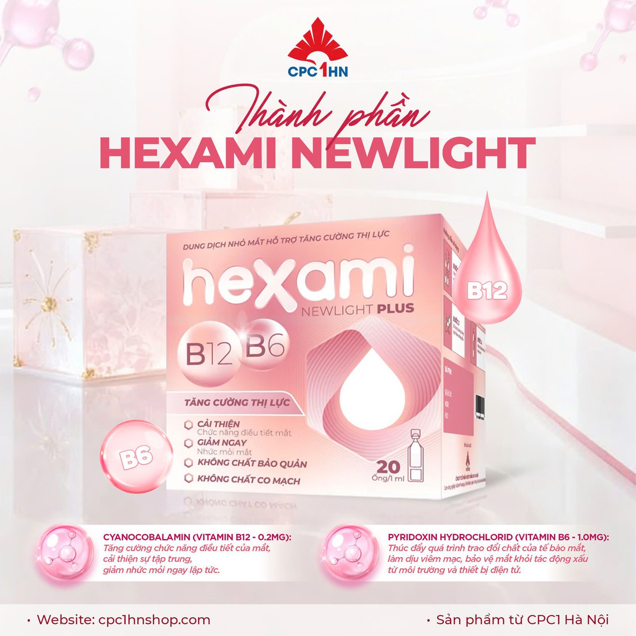 Nhỏ Mắt Hexami Newlight Plus Tăng Cường Thị Lực, Cải Thiện Chức Năng Điểu Tiết Mắt (Hộp 4 vỉ x 5 tép)