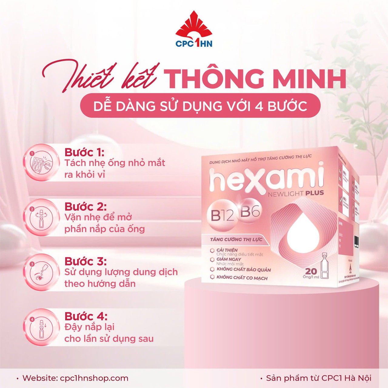 Nhỏ Mắt Hexami Newlight Plus Tăng Cường Thị Lực, Cải Thiện Chức Năng Điểu Tiết Mắt (Hộp 4 vỉ x 5 tép)
