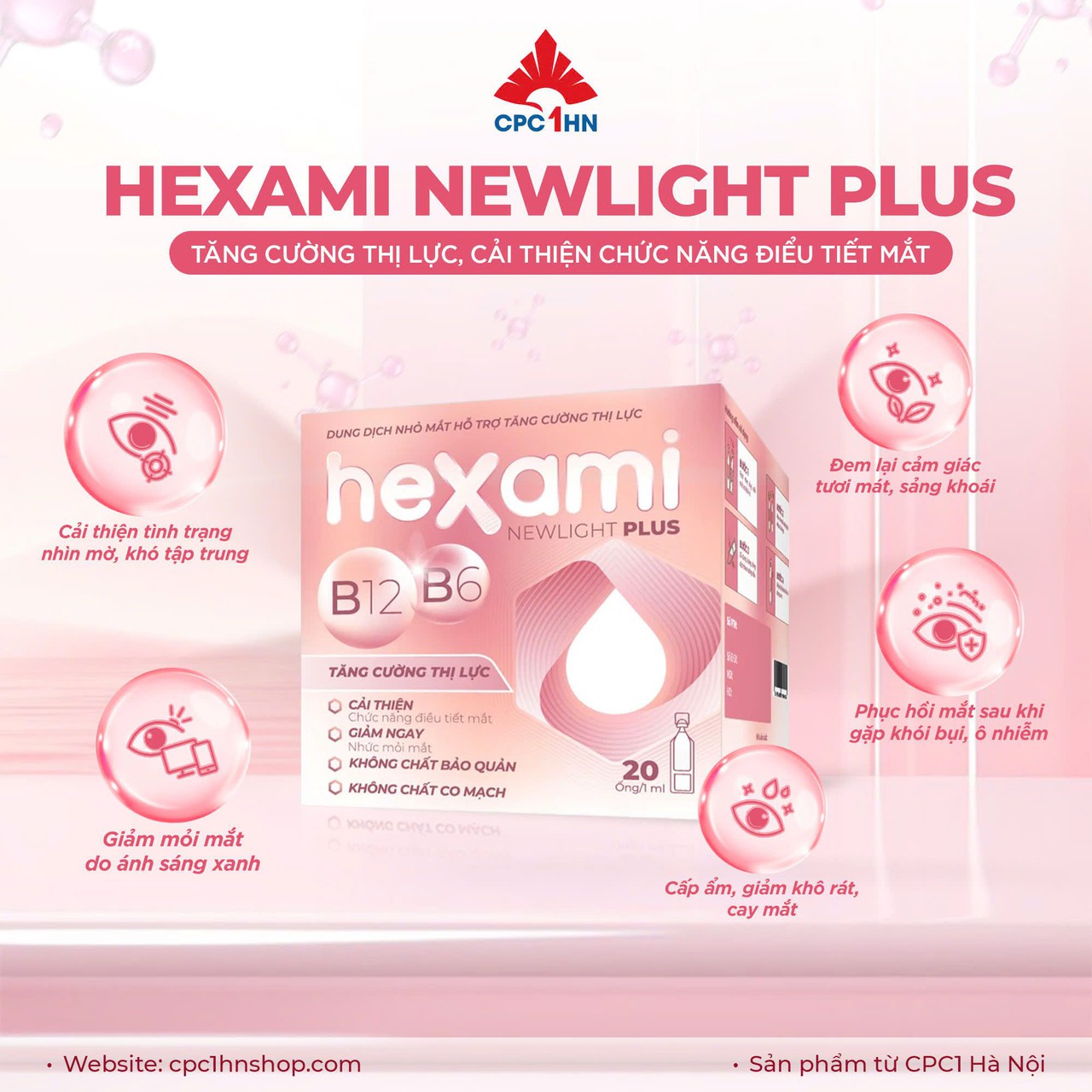 Nhỏ Mắt Hexami Newlight Plus Tăng Cường Thị Lực, Cải Thiện Chức Năng Điểu Tiết Mắt (Hộp 4 vỉ x 5 tép)