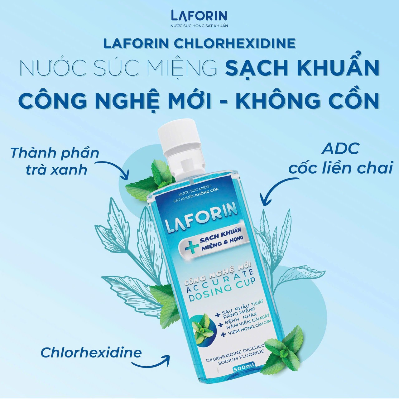 Nước Súc Miệng Laforin Diệt 99% Vi Khuẩn, Ngăn Ngừa Viêm Nướu, Hôi Miệng, Chảy Máu Chân Răng (Lọ 500ml)