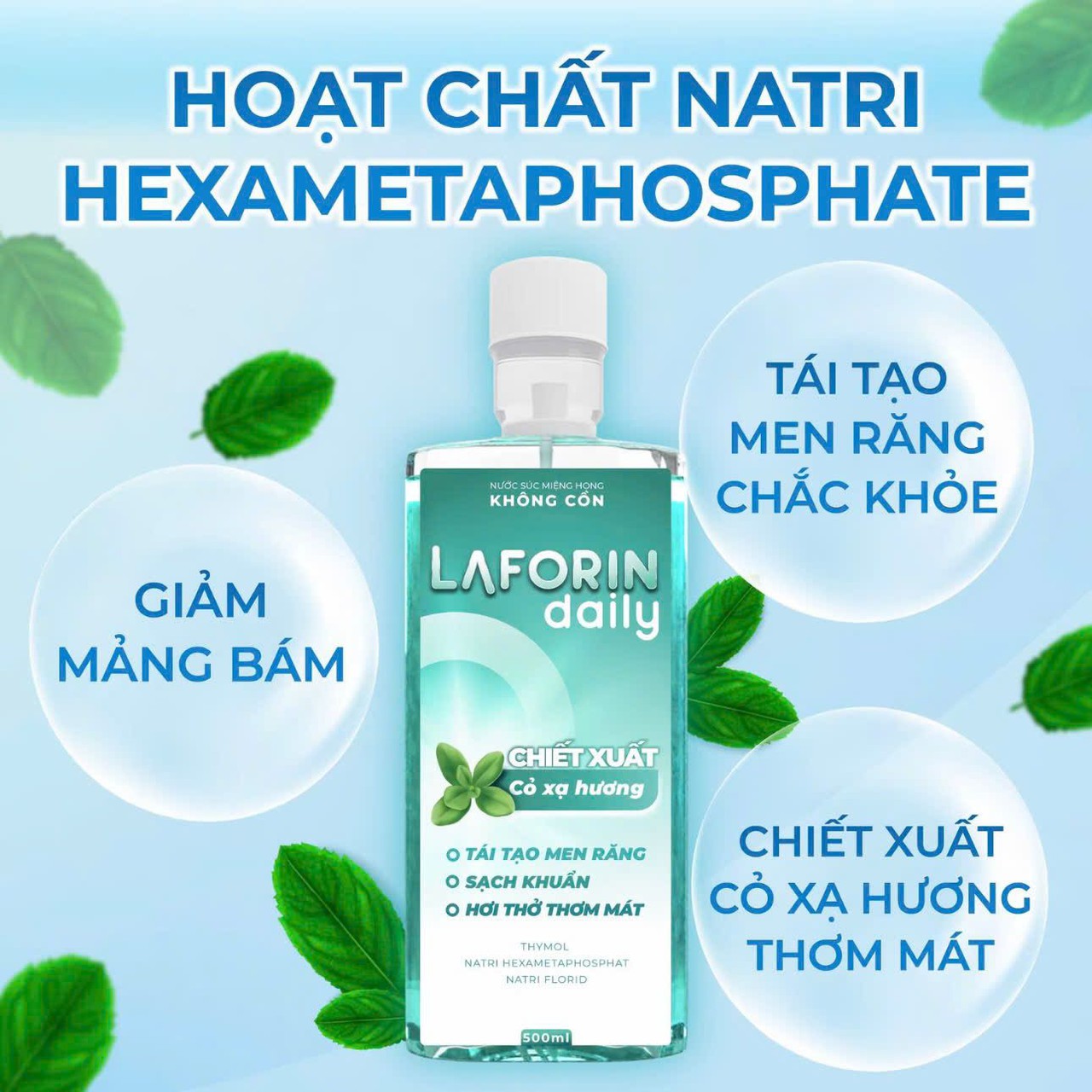 Nước Súc Miệng Laforin Daily Không Cồn, Trắng Răng (Chai 500ml)