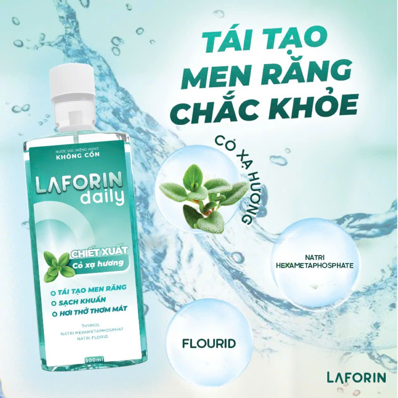 Nước Súc Miệng Laforin Daily Không Cồn, Trắng Răng (Chai 500ml)