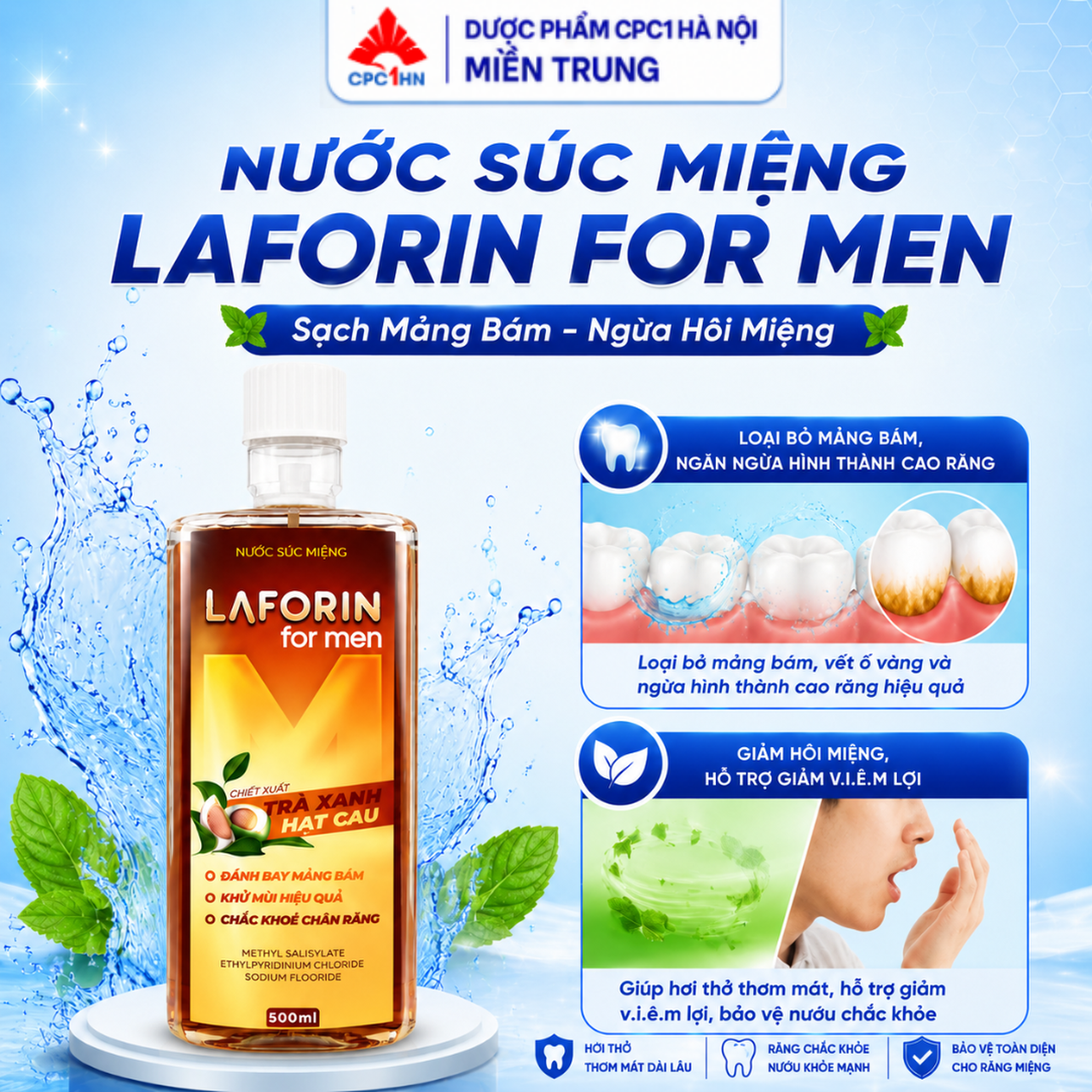 Nước Súc Miệng Laforin Formen Trắng Răng, Thơm Miệng, Sạch Mảng Bám (Chai 500ml)