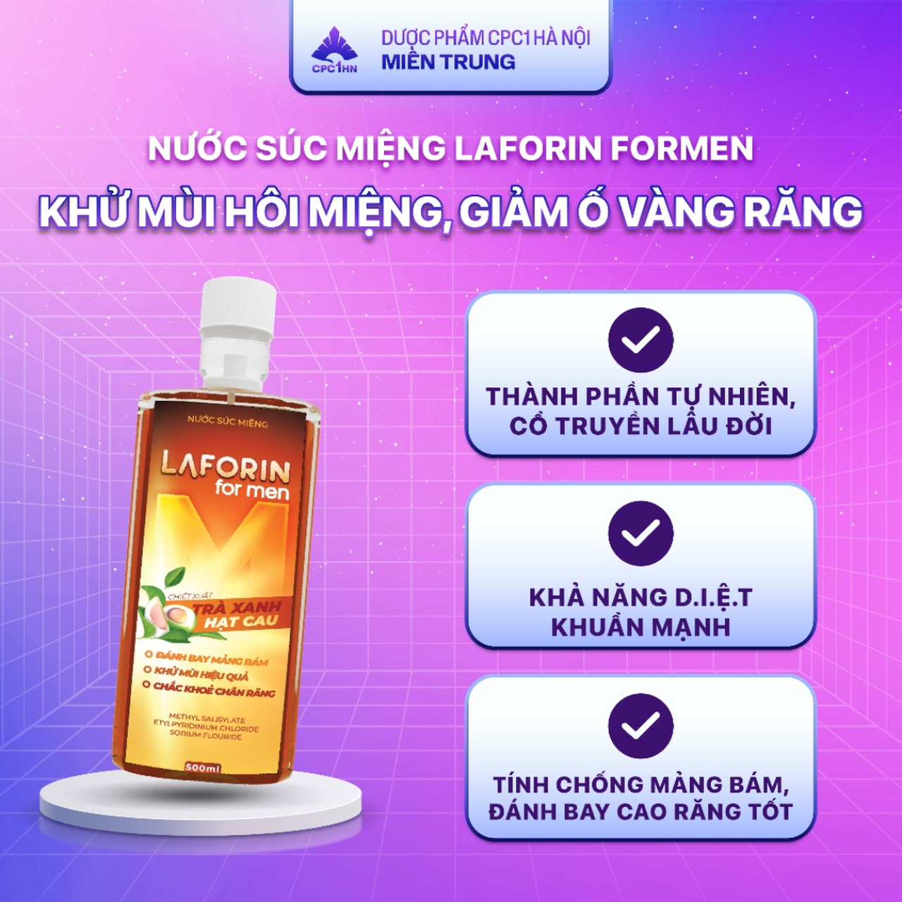 Nước Súc Miệng Laforin Formen Trắng Răng, Thơm Miệng, Sạch Mảng Bám (Chai 500ml)