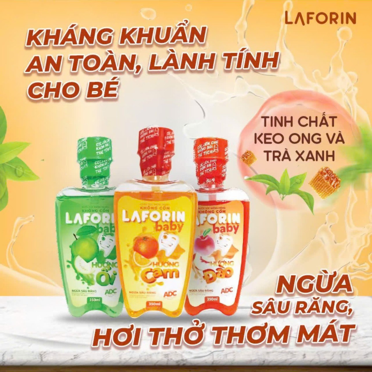 Nước Súc Miệng Laforin Baby Hương Cam Đào Ổi Vệ Sinh Răng Miệng Cho Bé (Chai 350 ml) 