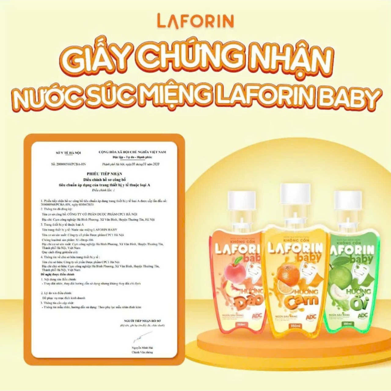 Nước Súc Miệng Laforin Baby Hương Cam Đào Ổi Vệ Sinh Răng Miệng Cho Bé (Chai 350 ml) 