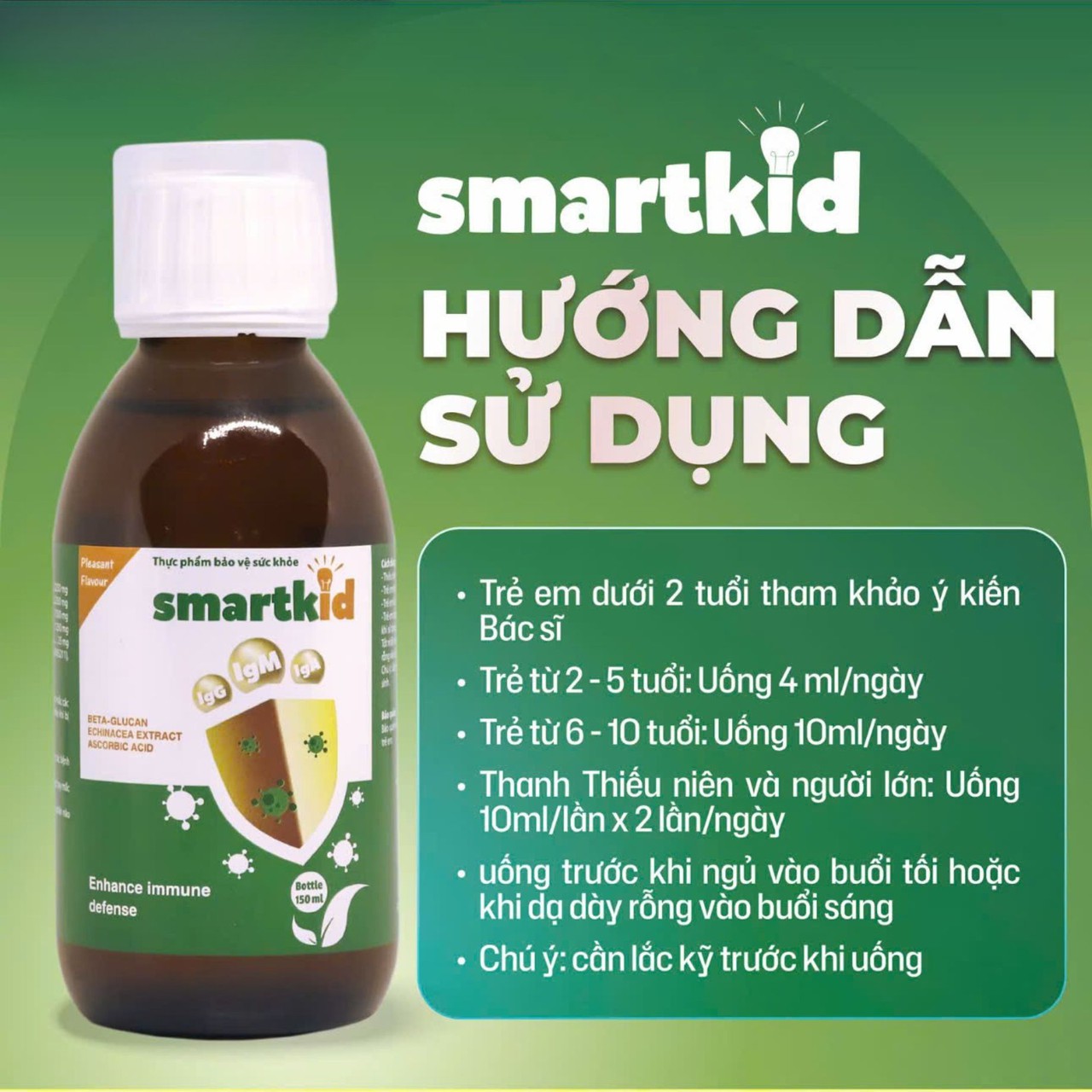 Siro Smartkid hỗ trợ tăng cường sức đề kháng, tăng miễn dịch tự nhiên cho cơ thể (Hộp 1 chai 150ml)