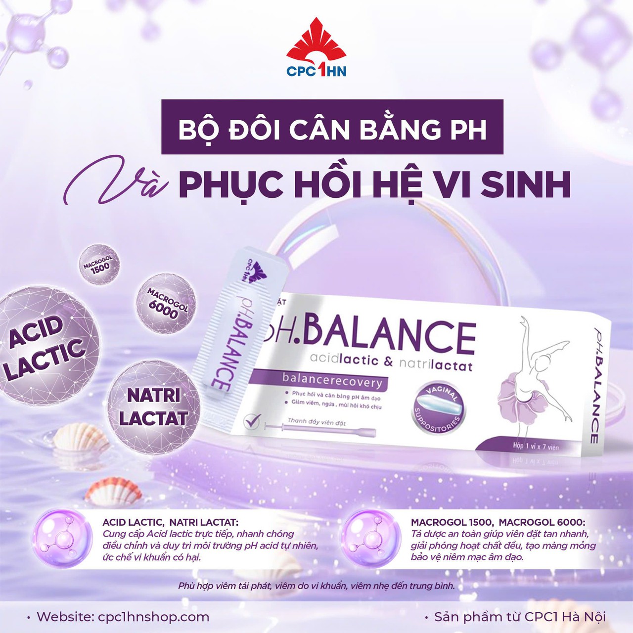 Viên Đặt Âm Đạo pH Balance Hỗ Trợ Giảm Ngứa, Giảm Viêm Nhiễm, Giảm Tiết Dịch, Loại Bỏ Mùi Hôi (Hộp 1 vỉ, 7 viên)