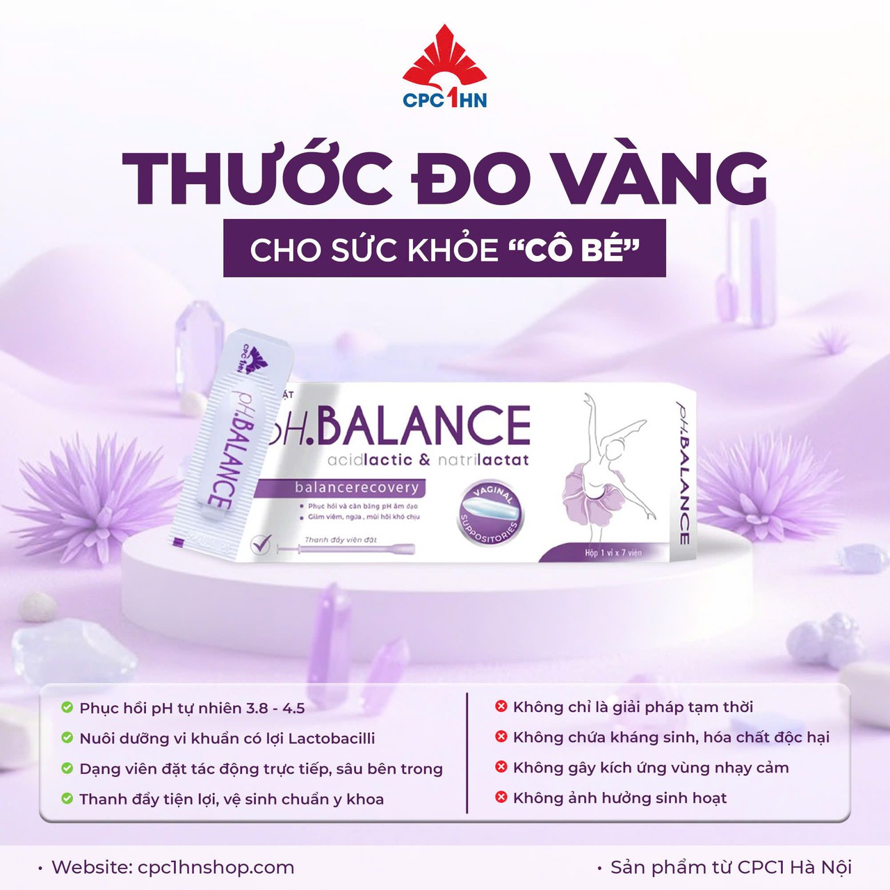 Viên Đặt Âm Đạo pH Balance Hỗ Trợ Giảm Ngứa, Giảm Viêm Nhiễm, Giảm Tiết Dịch, Loại Bỏ Mùi Hôi (Hộp 1 vỉ, 7 viên)