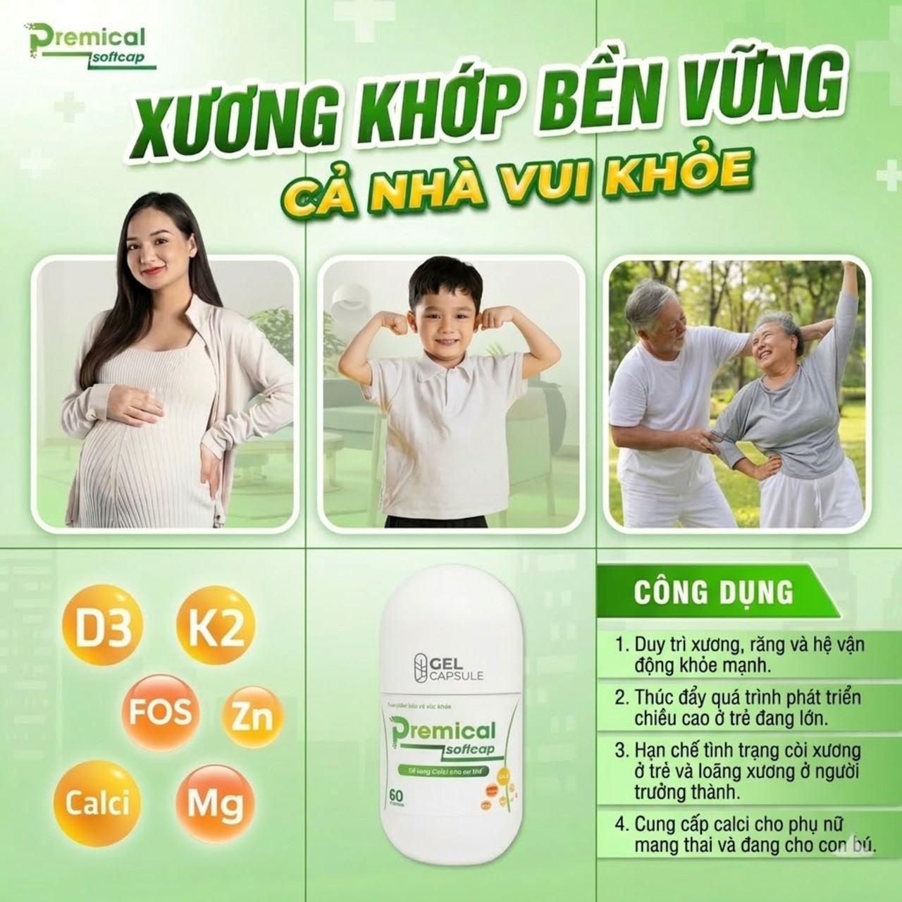 Viên Nang Mềm Premical Softcap Bổ Sung Calci Giảm Nguy Cơ Loãng Và Còi Xương (Lọ 30 viên, 60 viên)