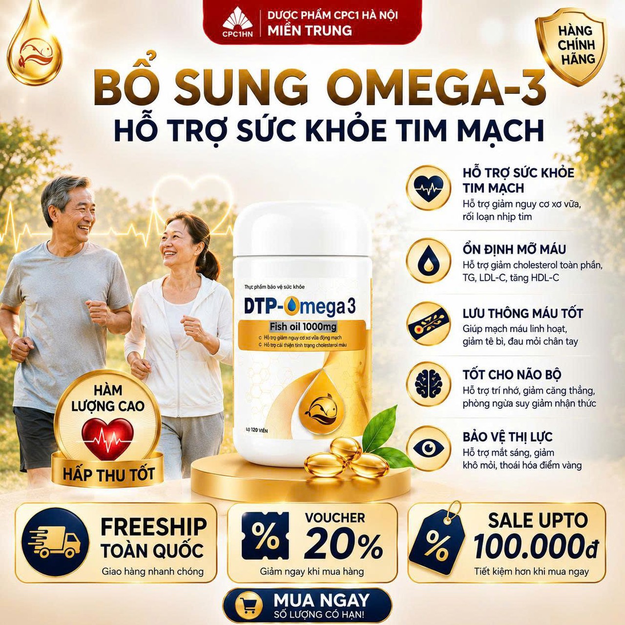 Viên Uống Dầu Cá DTP - OMEGA 3 Fish Oil 1000mg - Hỗ Trợ Giảm Xơ Vữa Động Mạch, Ổn Định Mỡ Máu