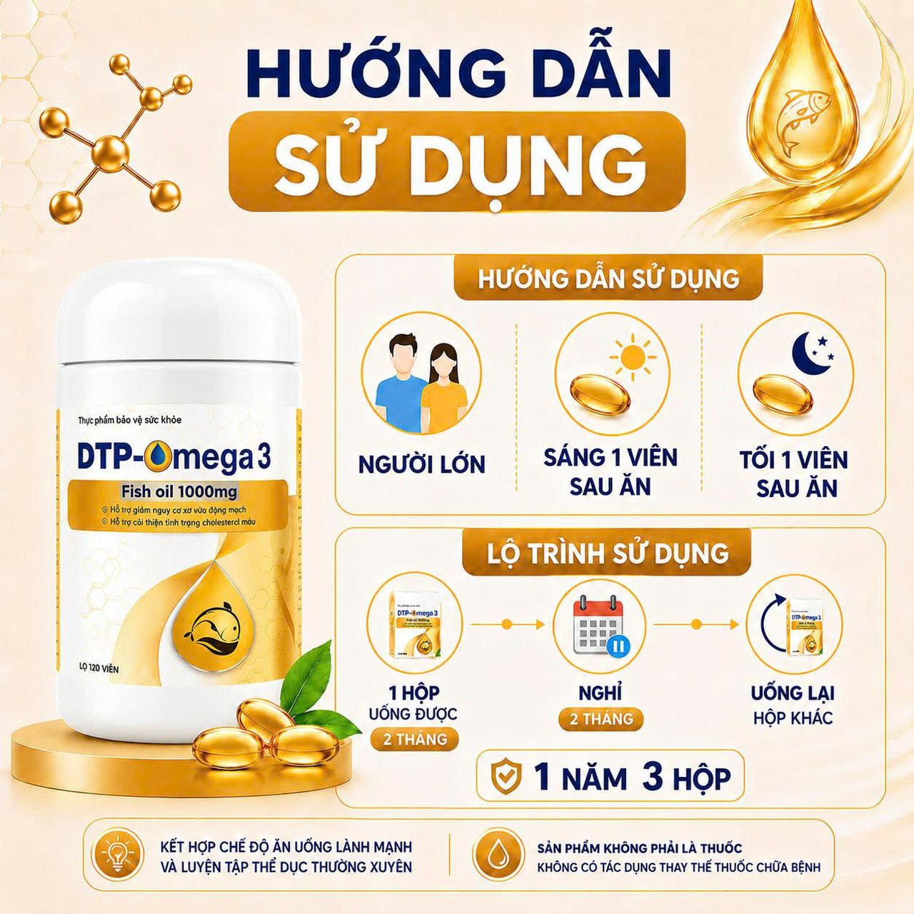 Viên Uống Dầu Cá DTP - OMEGA 3 Fish Oil 1000mg - Hỗ Trợ Giảm Xơ Vữa Động Mạch, Ổn Định Mỡ Máu