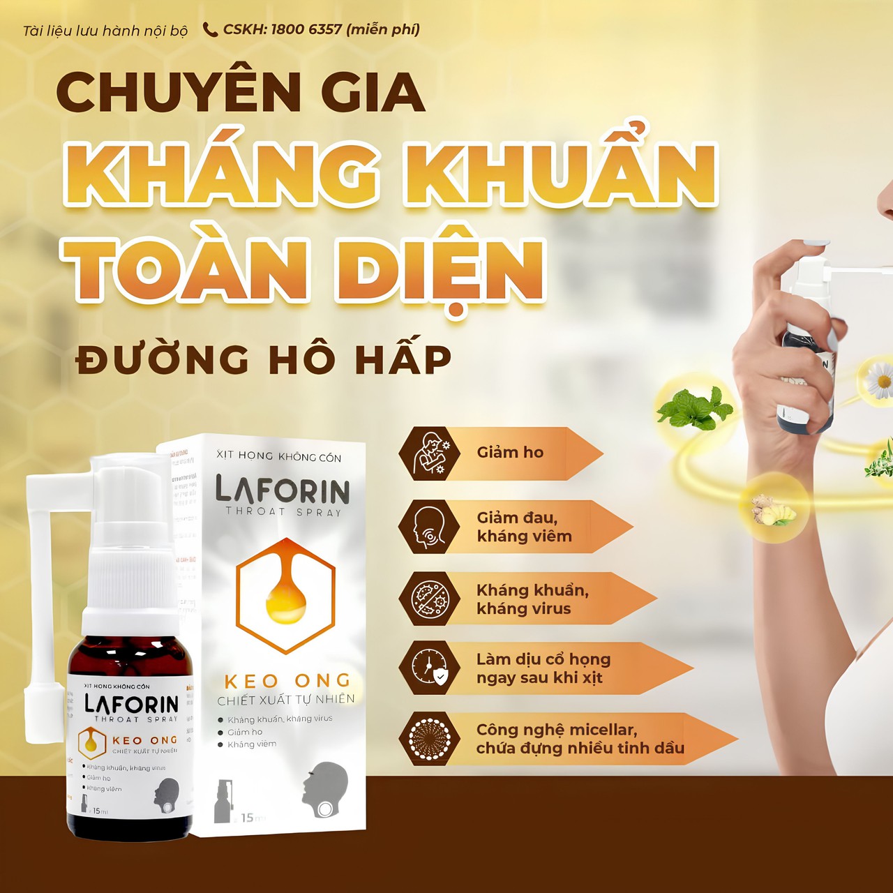 Xịt Họng Thảo Dược Laforin Throat Spray Giảm Nhanh Cơn Đau Rát Họng Làm Dịu CƠn Đau Giúp Dễ Ngủ Hơn (Lọ 15ml)