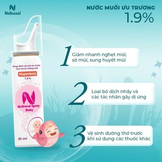 Xịt Mũi Nebusal Spray Baby 1.9% Bổ Sung Nước Muối Ưu Trương Hỗ Trợ Giảm Nghẹt Mũi, Sổ Mũi, Viêm Mũi Cho Bé (Lọ 50ml) - thumbnail 4