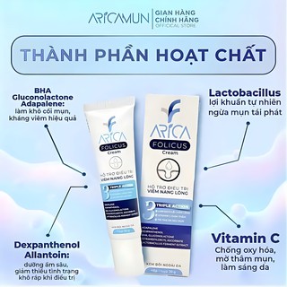 Kem Bôi Viêm Nang Lông Arica Folicus Hỗ Trợ Giảm Mụn Trứng Cá, Dày Sừng, Mơ Thâm Sần (Hộp 1 Tuýp 30g) - thumbnail 4