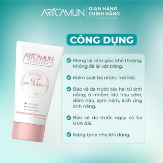 Kem Chống Nắng Aricamun Suncream SPF50+ Kiềm Dầu, Nâng Tone Và Bảo Vệ Da (50g) - thumbnail 4