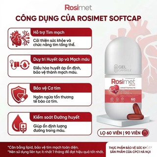 Viên Uống Rosimet Softcap Hỗ Trợ Giảm Mỡ Máu, Cải Thiện Đường Huyết, Tuần Hoàn Máu (Lọ 60 viên, 90 viên) - thumbnail 3