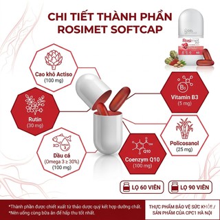 Viên Uống Rosimet Softcap Hỗ Trợ Giảm Mỡ Máu, Cải Thiện Đường Huyết, Tuần Hoàn Máu (Lọ 60 viên, 90 viên) - thumbnail 2