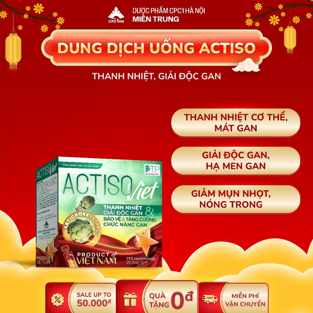 Dung Dịch Uống ACTISO VIET - Thanh Nhiệt Cơ Thể, Mát Gan, Tăng Cường Chức Năng Gan (Hộp 20 Ống)