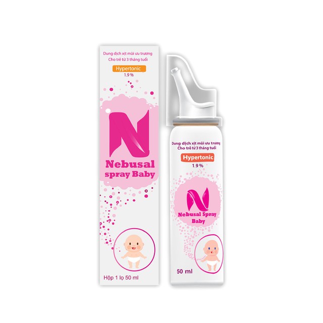Xịt Mũi Nebusal Spray Baby 1.9% Bổ Sung Nước Muối Ưu Trương Hỗ Trợ Giảm Nghẹt Mũi, Sổ Mũi, Viêm Mũi Cho Bé (Lọ 50ml)