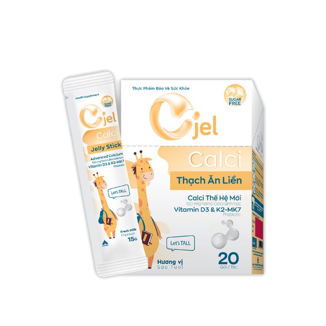 Thanh Dinh Dưỡng Cjel Calci Bổ Sung Canxi, Vitamin D3, Vitamin K2 Giúp Bé Phát Triển Chiều Cao, Tăng Cường Hấp Thu Canxi (Hộp 20 Gói)