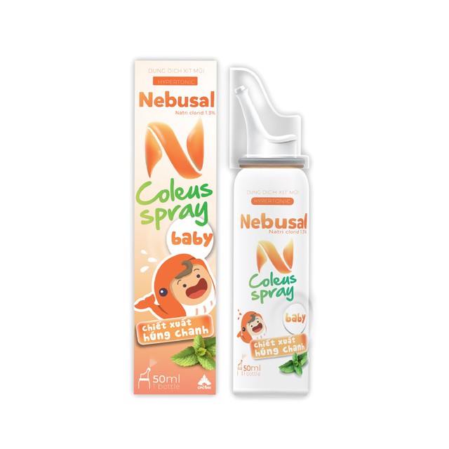 Xịt Mũi Nebusal Húng Chanh 1.3% Bổ Sung Nước Muối Ưu Trương Cho Bé Giảm Nghẹt Mũi, Sổ Mũi, Viêm Mũi (Chai 50ml)